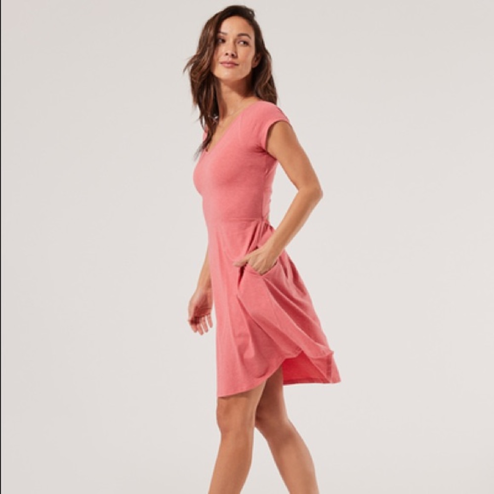 PACT ORGANIC Women's Tea Rose Heather Fit & Flare Back Detail Dress XS